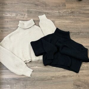 SHEIN Women's Turtleneck Sweater Set - Black and Cream crop style